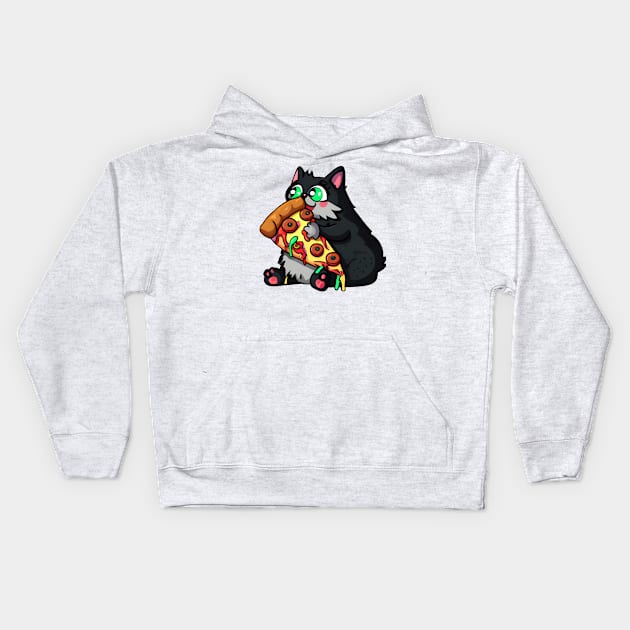 Fat cat eating pizza Kids Hoodie by Meowsiful